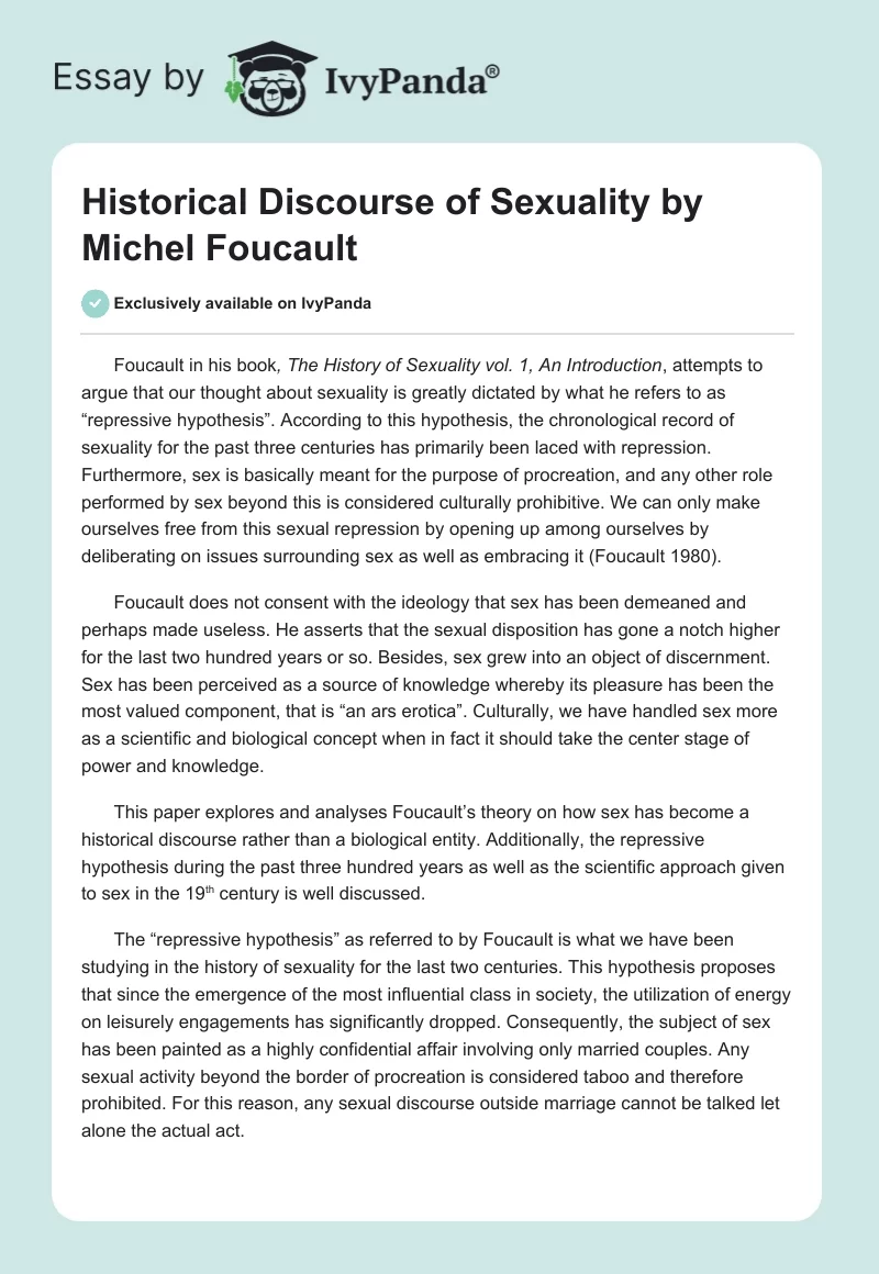 Historical Discourse of Sexuality by Michel Foucault. Page 1