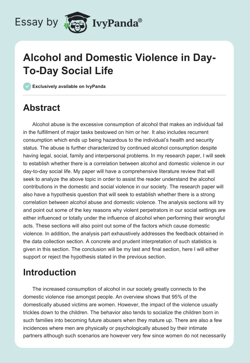 Alcohol and Domestic Violence in Day-To-Day Social Life. Page 1