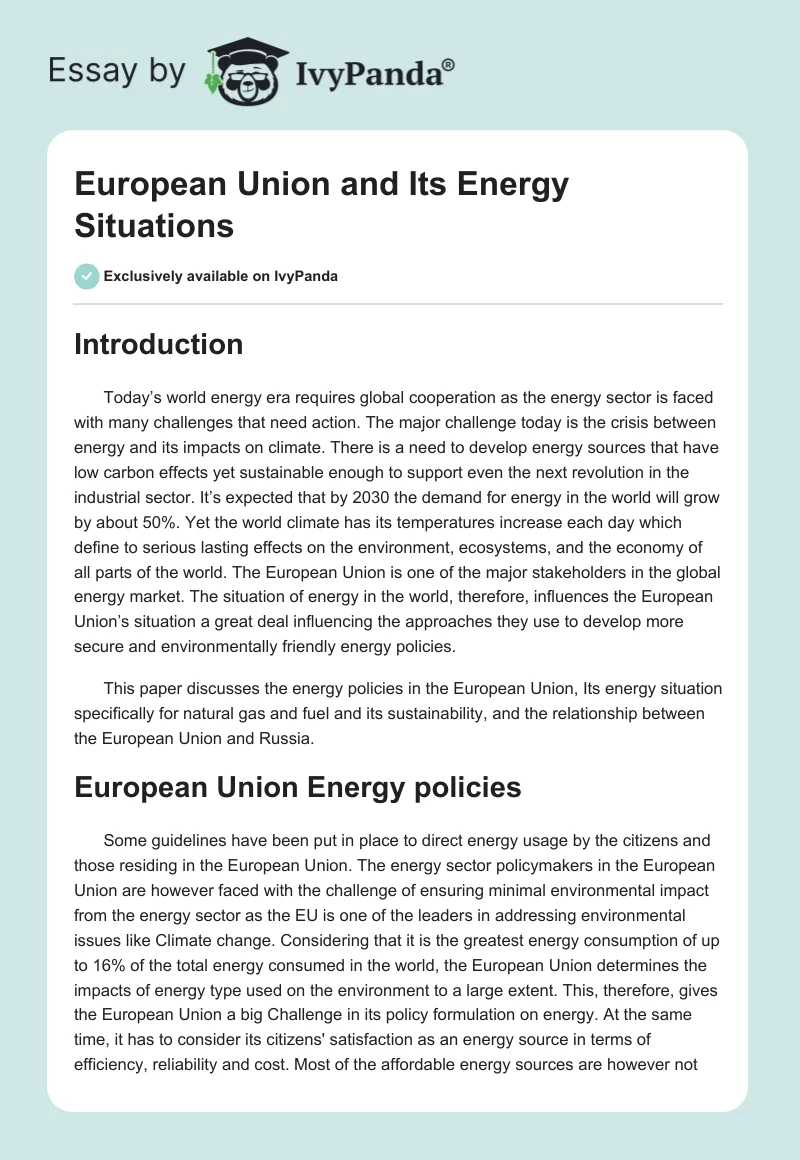 European Union and Its Energy Situations. Page 1
