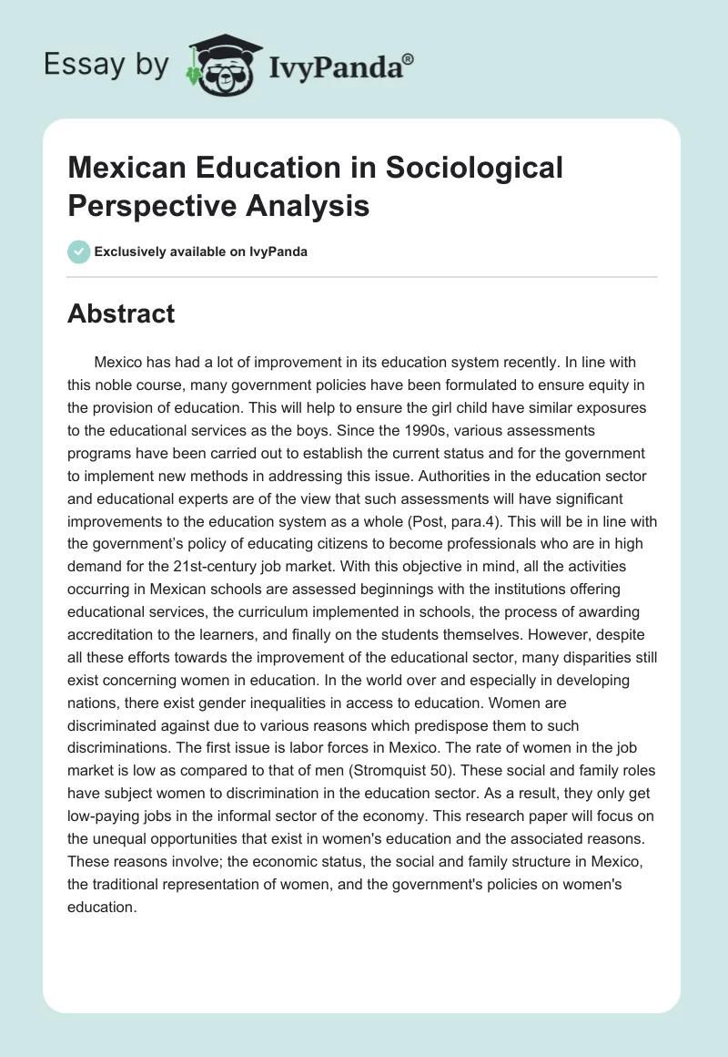 Mexican Education in Sociological Perspective Analysis. Page 1