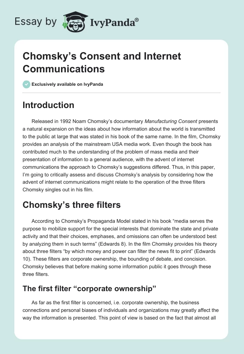 Chomsky’s Consent and Internet Communications. Page 1