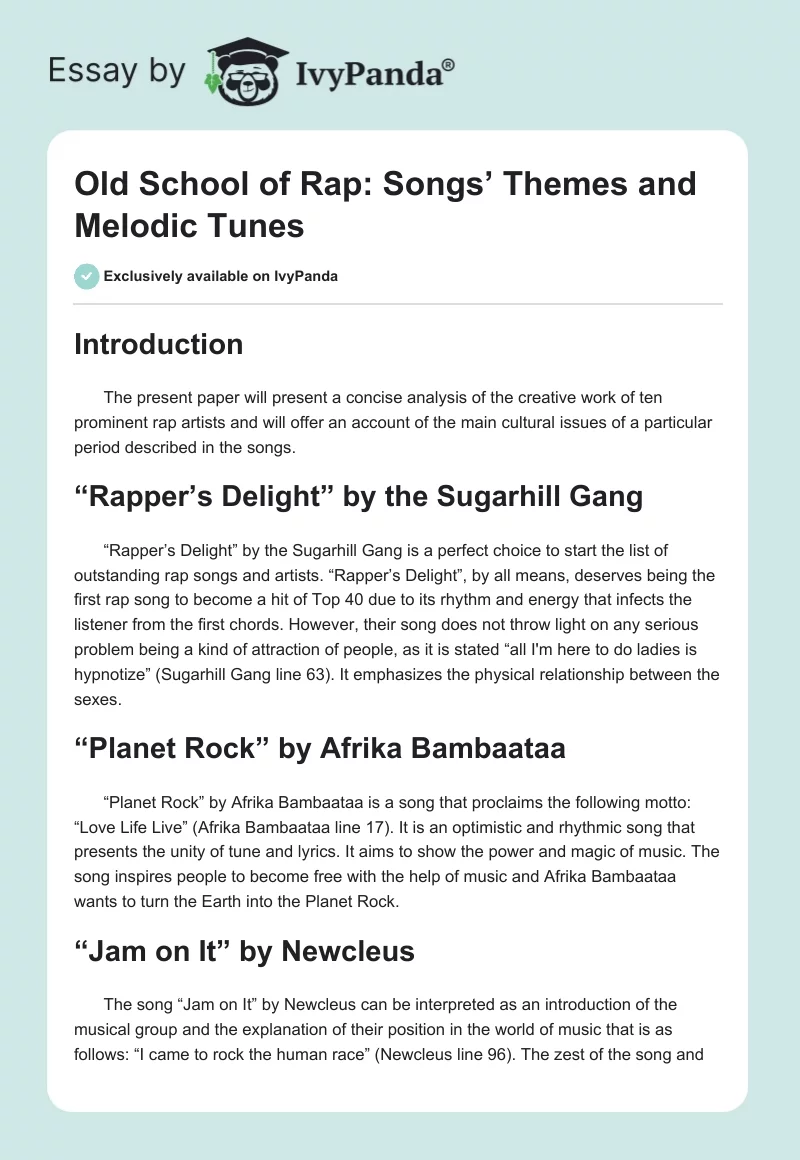 Old School of Rap: Songs’ Themes and Melodic Tunes. Page 1