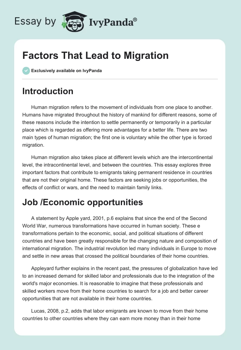 Factors That Lead to Migration. Page 1