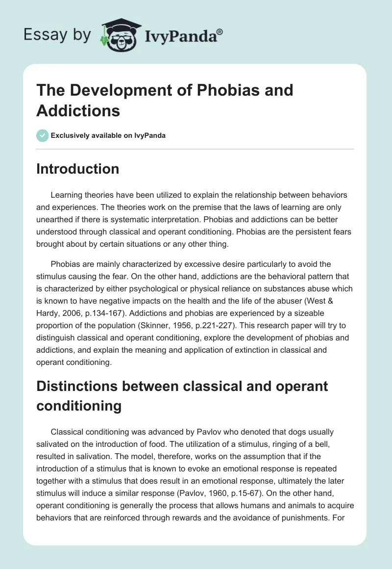 The Development of Phobias and Addictions. Page 1