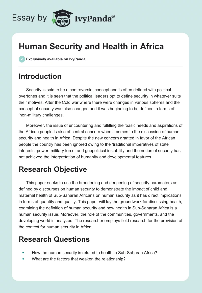 Human Security and Health in Africa. Page 1
