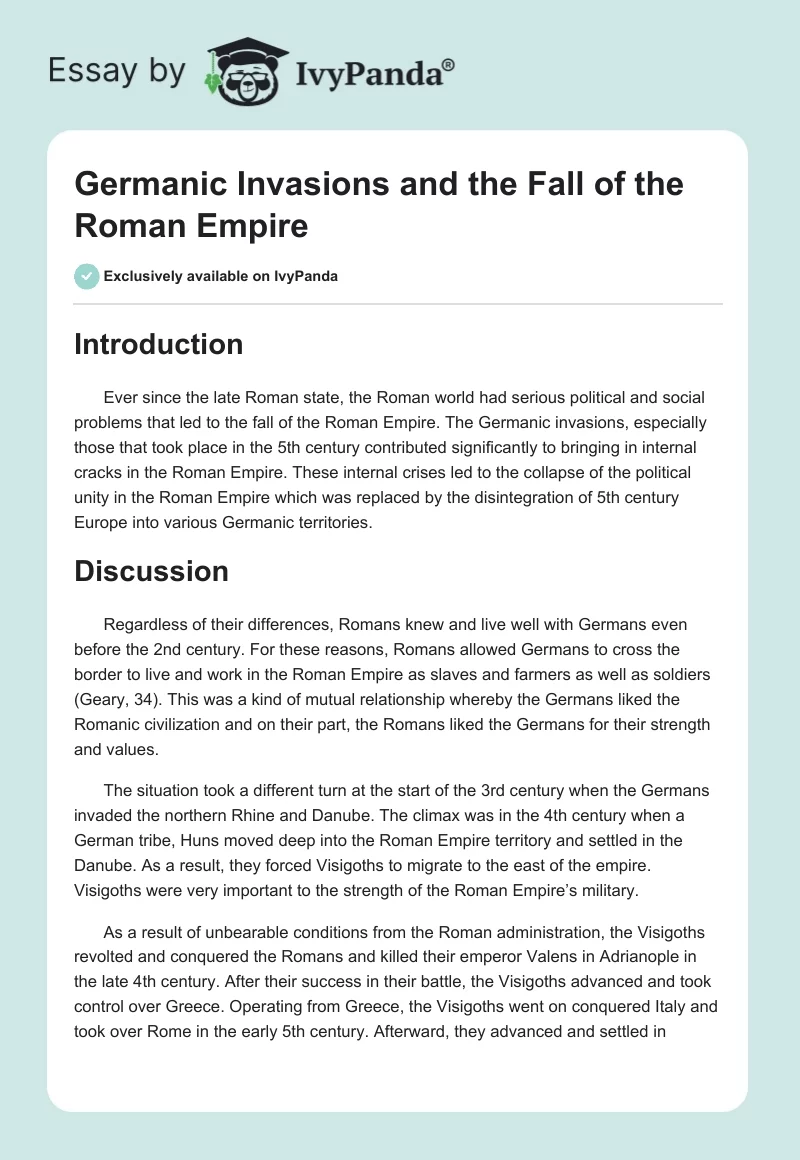 Germanic Invasions and the Fall of the Roman Empire. Page 1