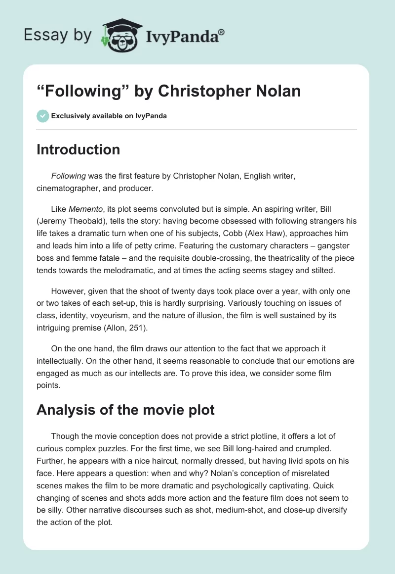 “Following” by Christopher Nolan. Page 1