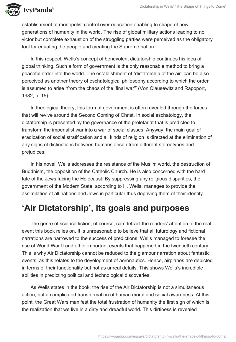Dictatorship in Wells’ “The Shape of Things to Come”. Page 2