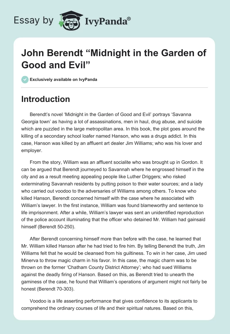 John Berendt “Midnight in the Garden of Good and Evil”. Page 1