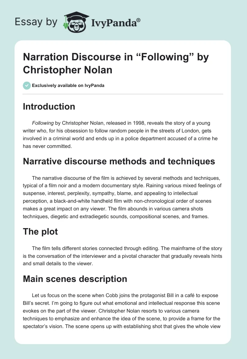 Narration Discourse in “Following” by Christopher Nolan. Page 1