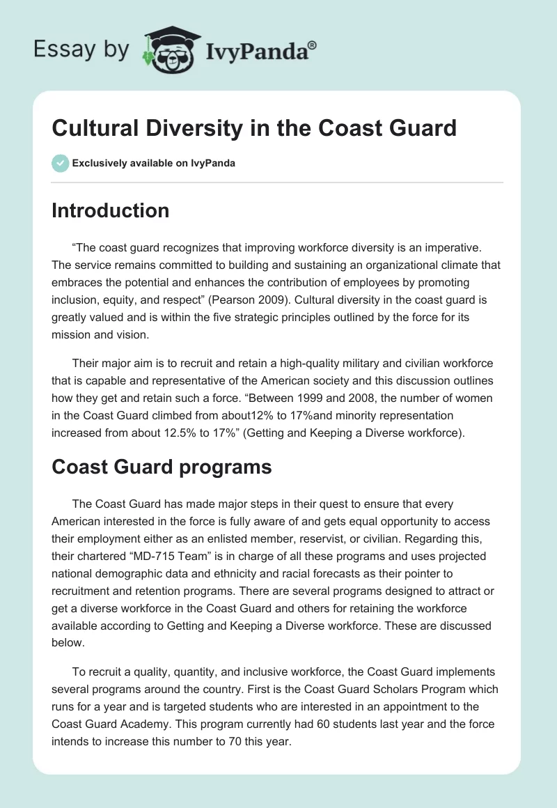 Cultural Diversity in the Coast Guard. Page 1