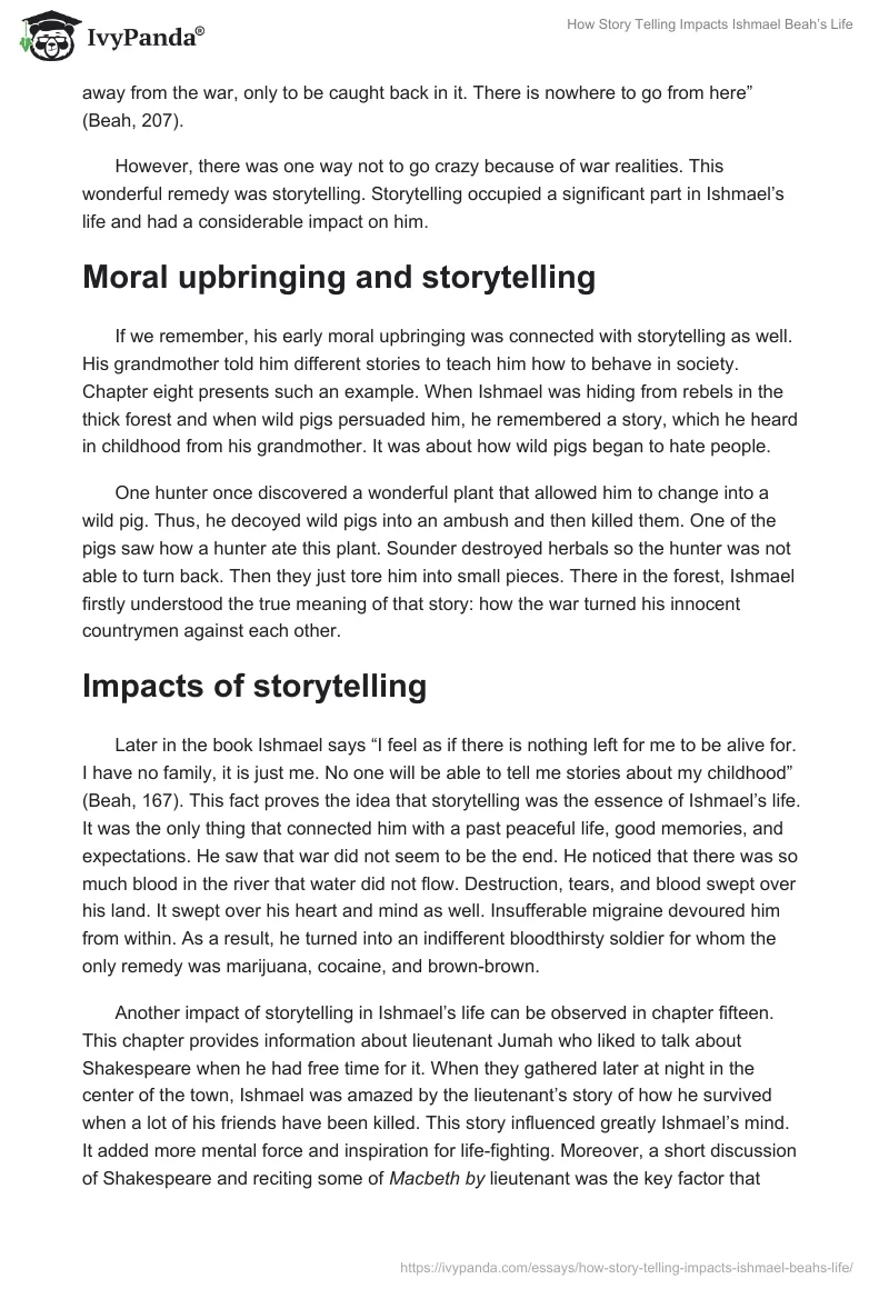 How Story Telling Impacts Ishmael Beah’s Life. Page 2