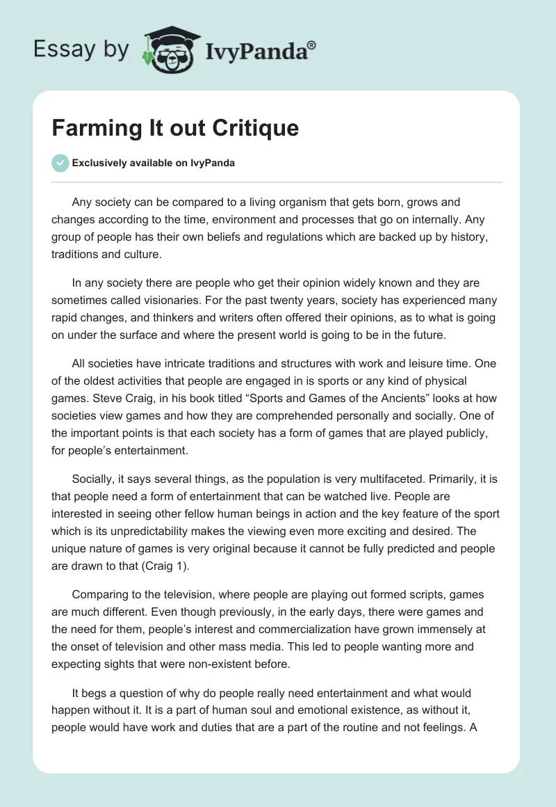 Farming It out Critique. Page 1