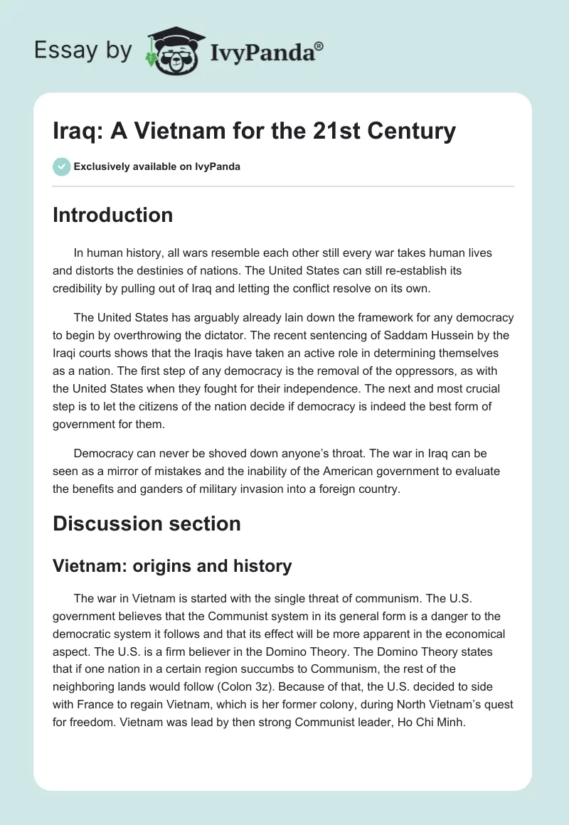 Iraq: A Vietnam for the 21st Century. Page 1