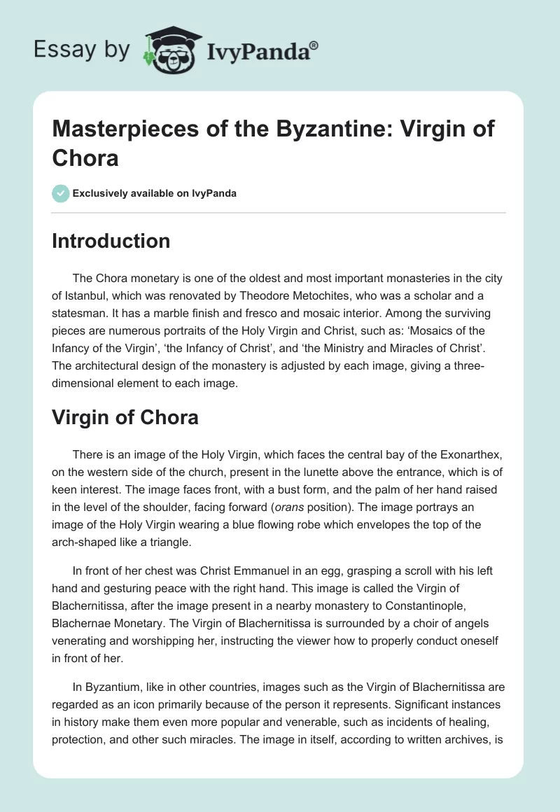 Masterpieces of the Byzantine: Virgin of Chora. Page 1