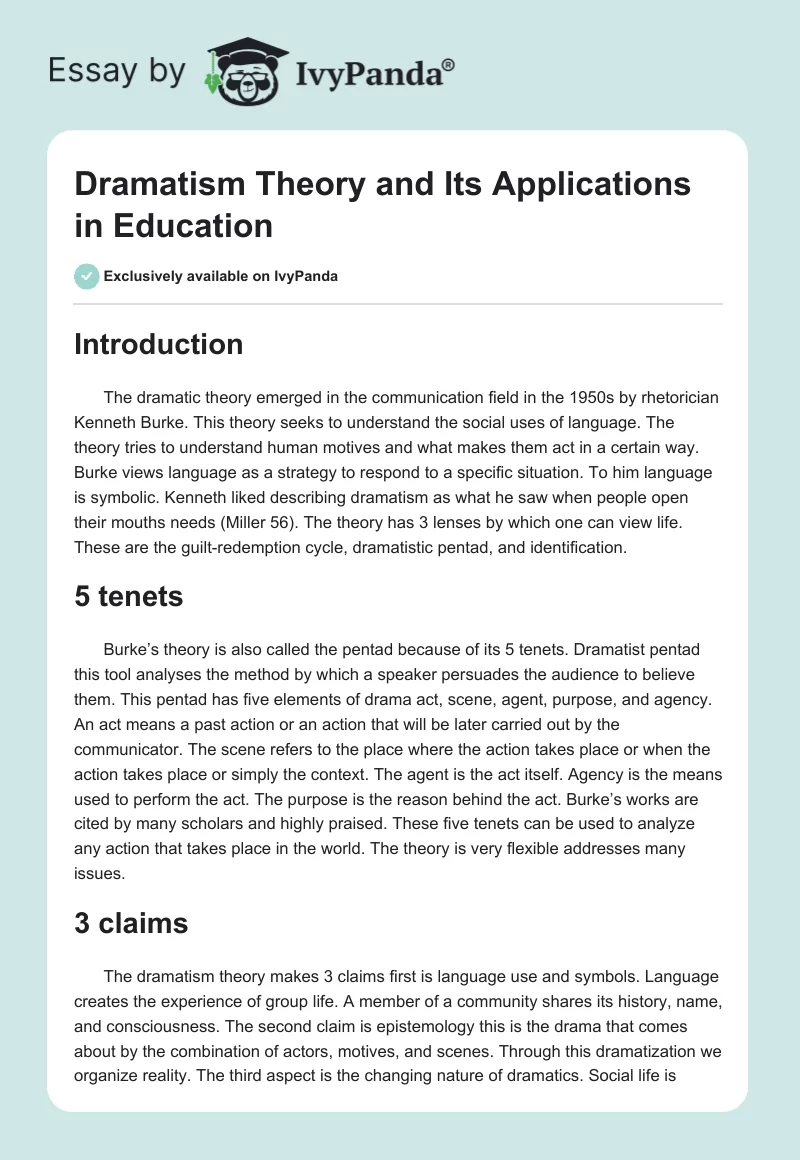 Dramatism Theory and Its Applications in Education. Page 1