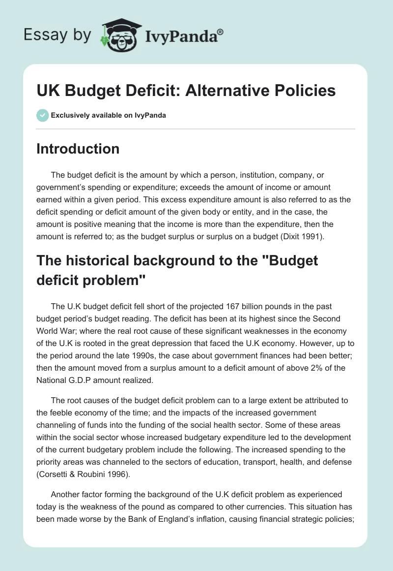 UK Budget Deficit: Alternative Policies. Page 1