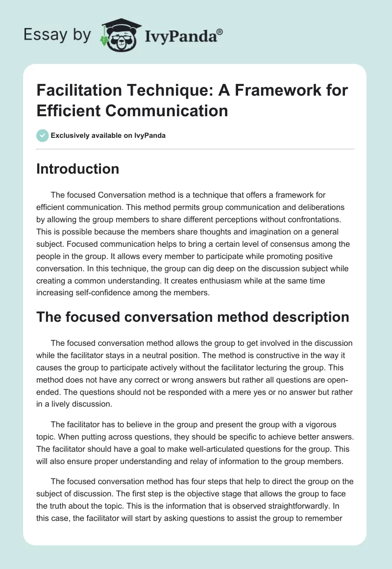 Facilitation Technique: A Framework for Efficient Communication. Page 1