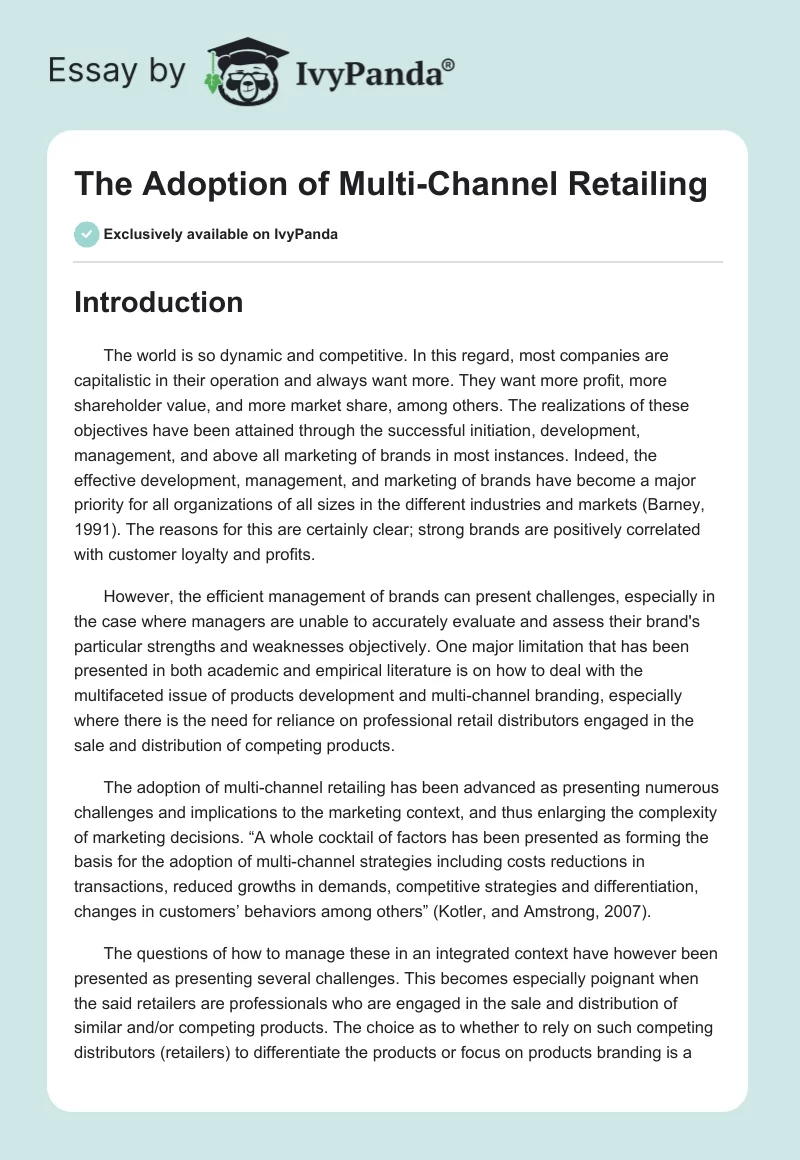 The Adoption of Multi-Channel Retailing. Page 1