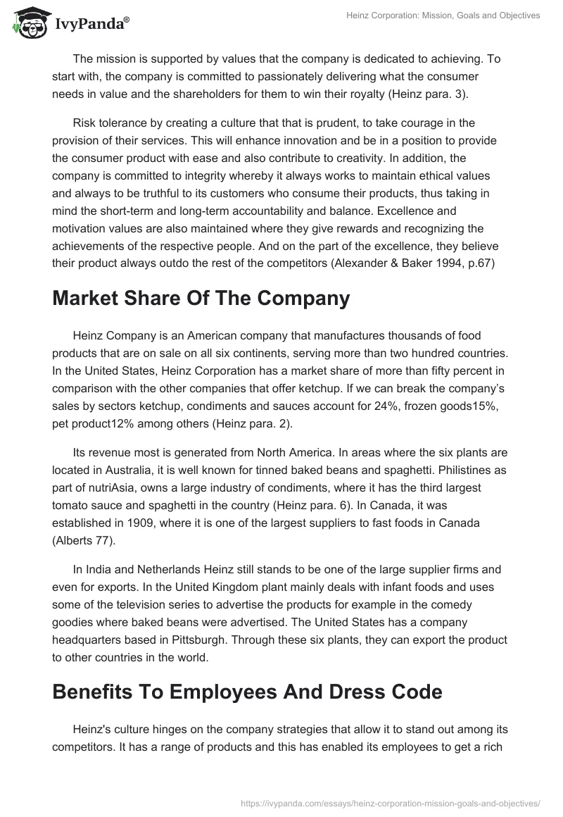 Heinz Corporation: Mission, Goals and Objectives. Page 3