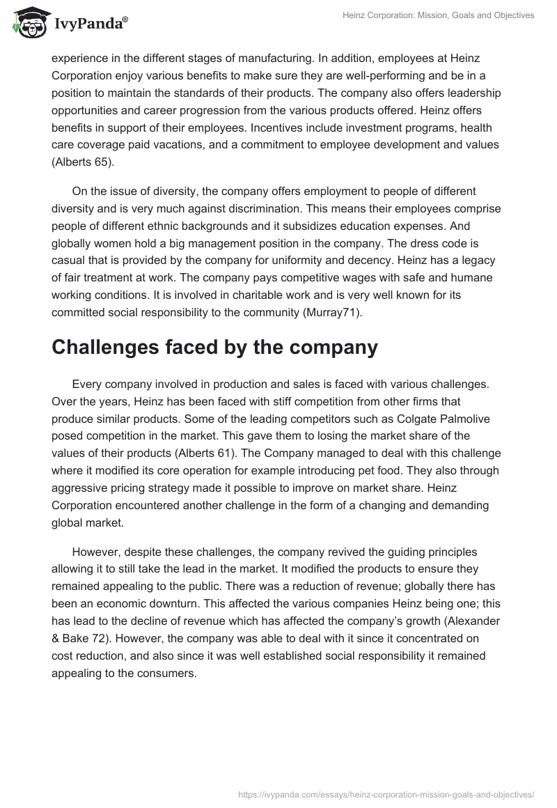 Heinz Corporation: Mission, Goals and Objectives. Page 4