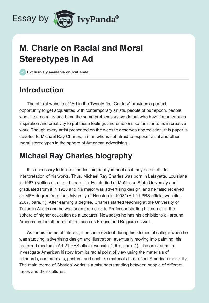 M. Charle on Racial and Moral Stereotypes in Ad. Page 1