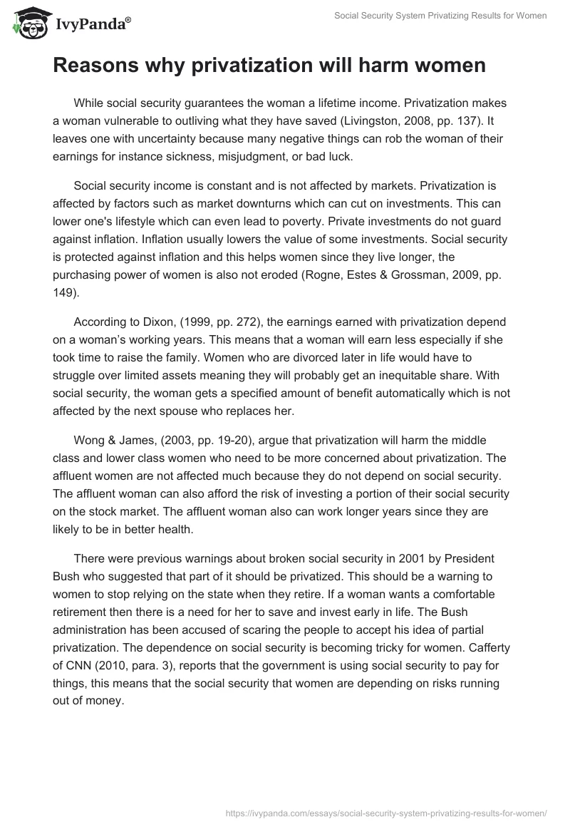 Social Security System Privatizing Results for Women. Page 2