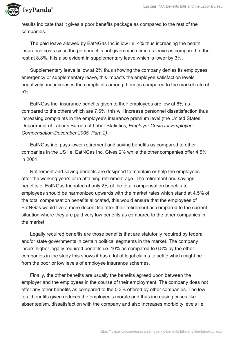 Eatngas INC: Benefits Bills and the Labor Bureau. Page 3