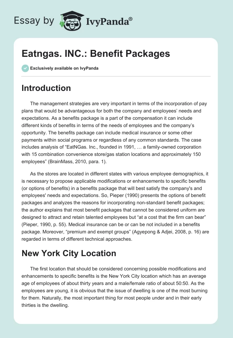 Eatngas. INC.: Benefit Packages. Page 1