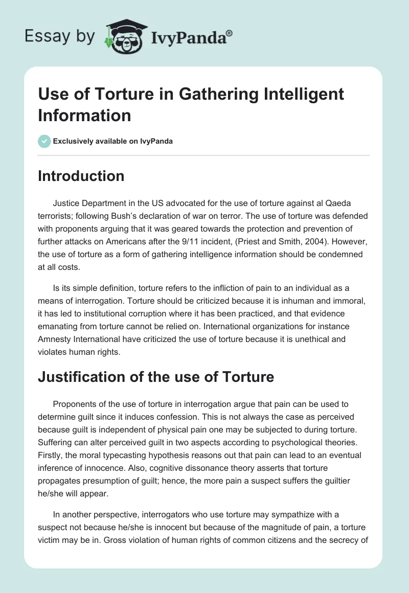 Use of Torture in Gathering Intelligent Information. Page 1