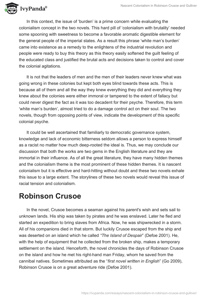 Nascent Colonialism in Robinson Crusoe and Gulliver. Page 2