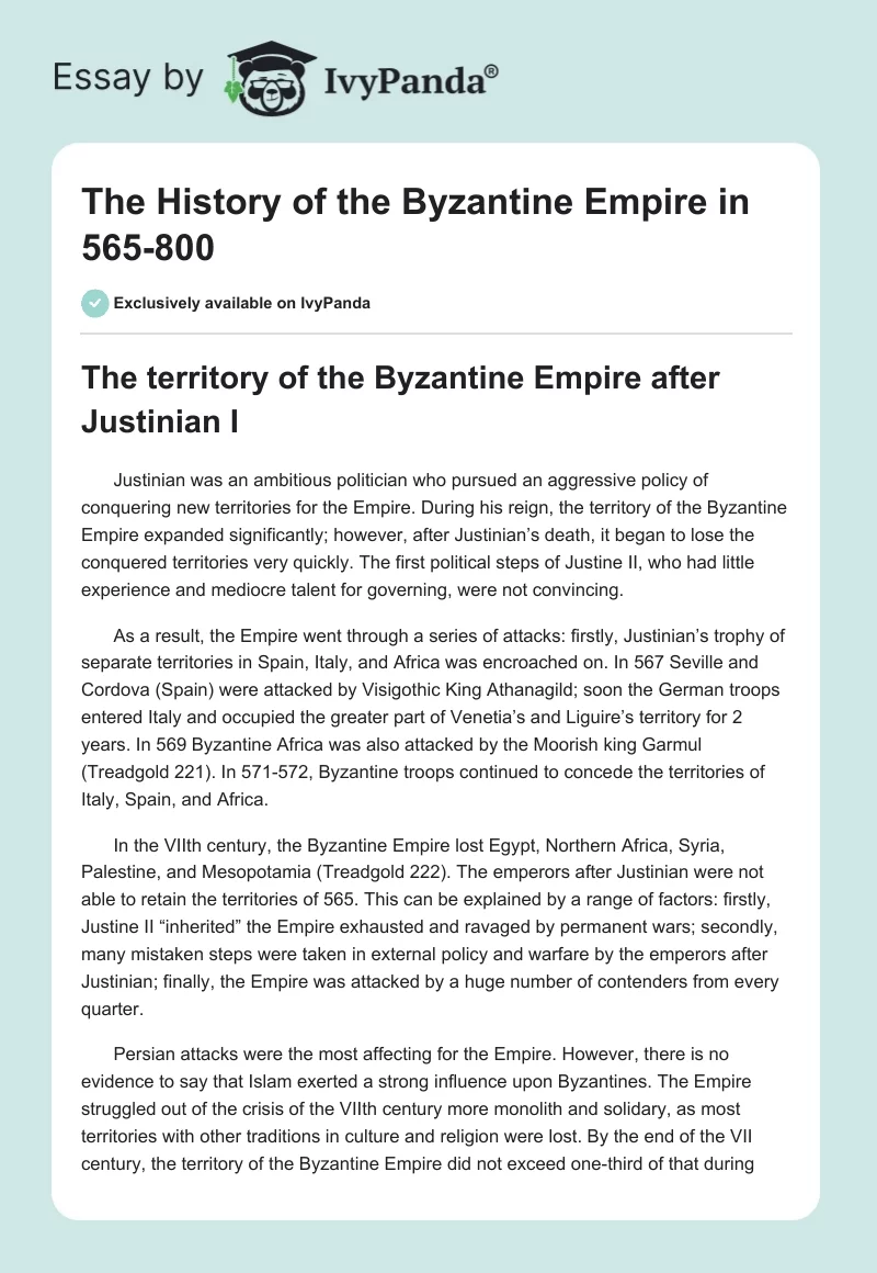 The History of the Byzantine Empire in 565-800. Page 1