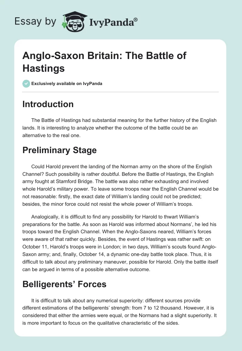 Anglo-Saxon Britain: The Battle of Hastings. Page 1