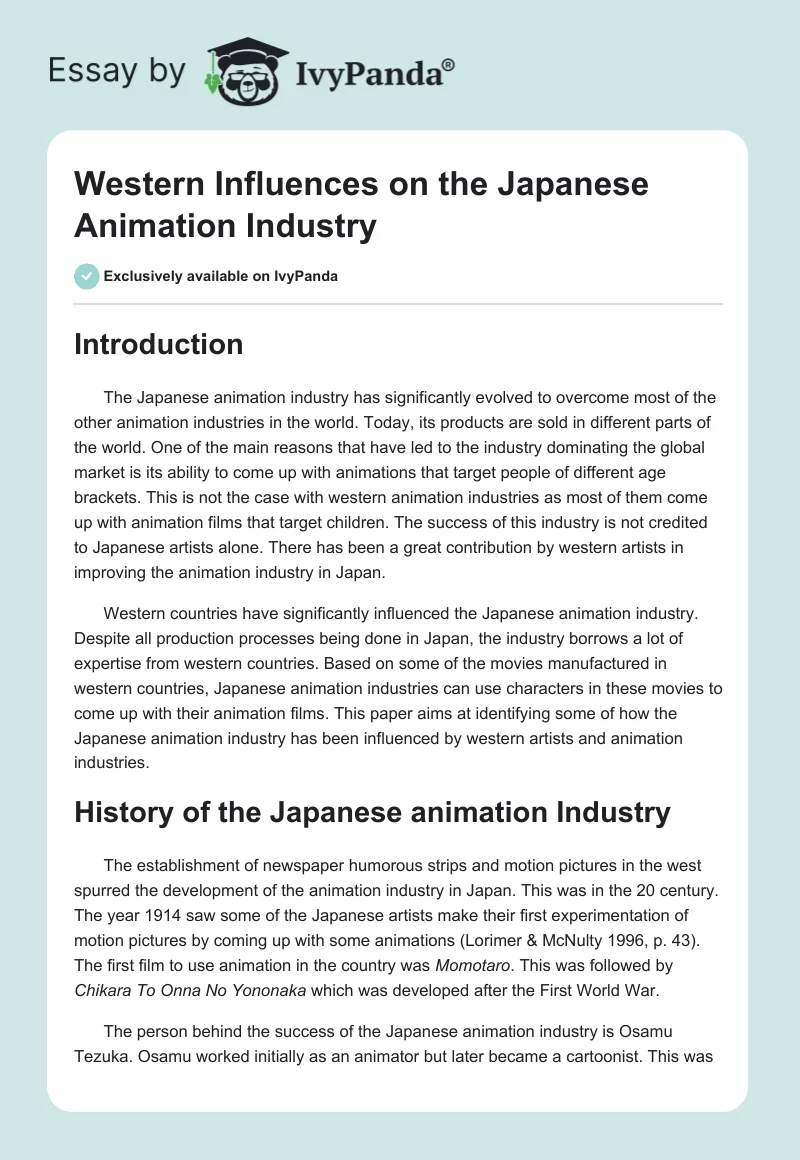 Western Influences on the Japanese Animation Industry. Page 1