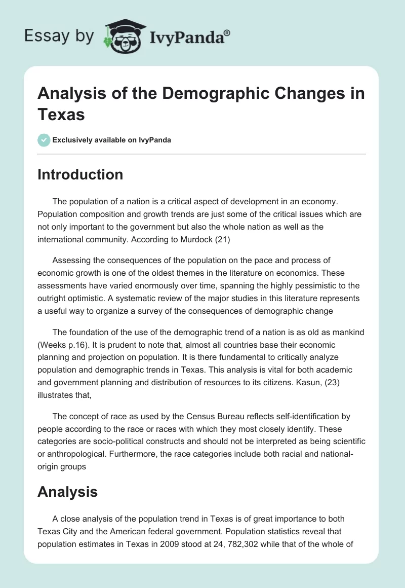 Analysis of the Demographic Changes in Texas. Page 1