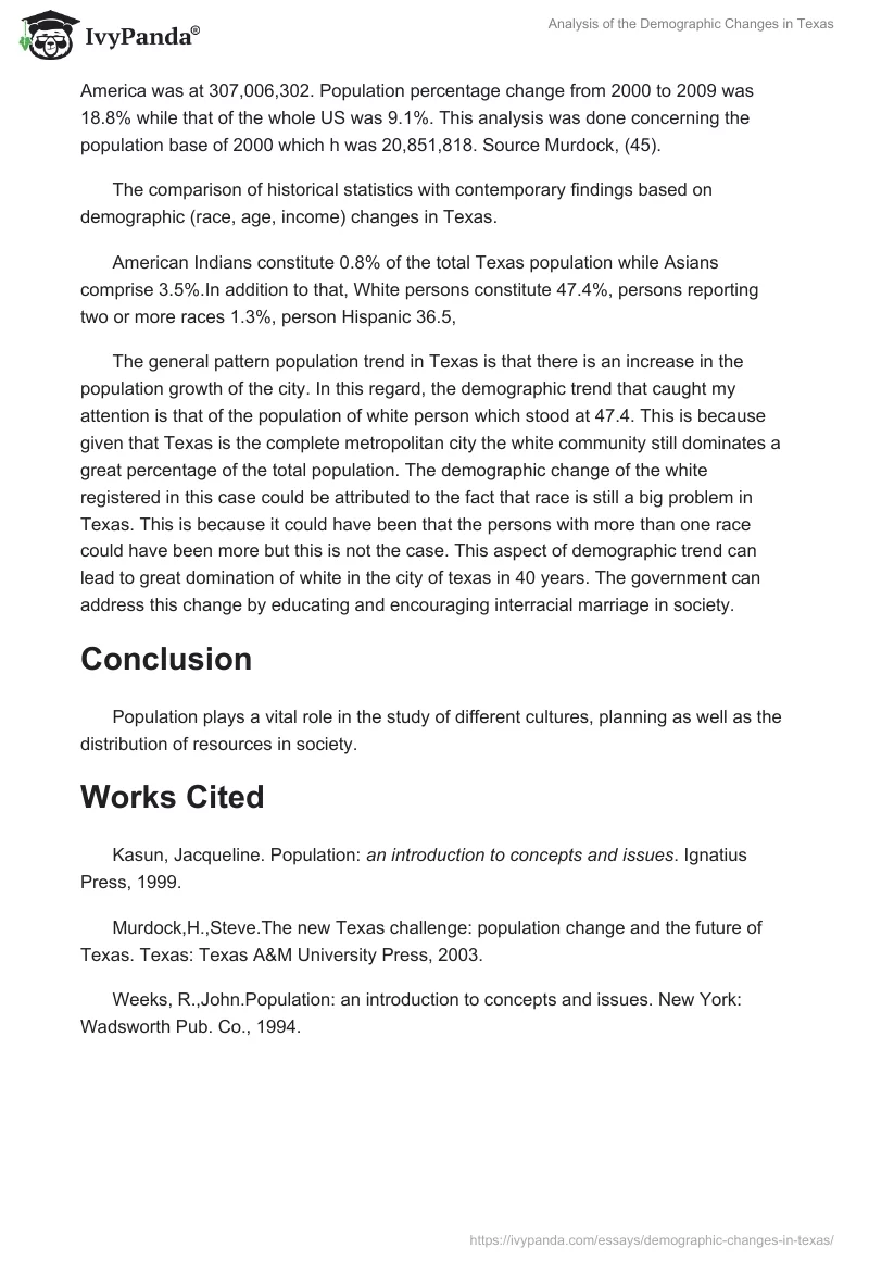 Analysis of the Demographic Changes in Texas. Page 2
