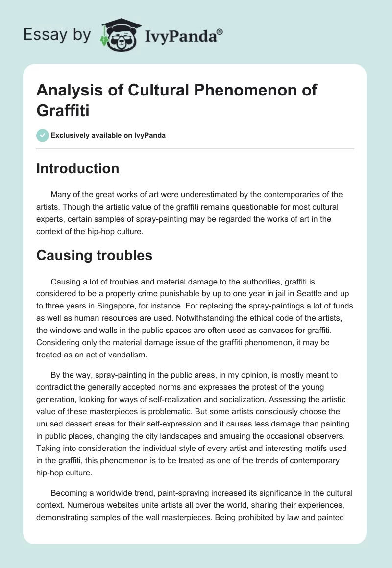 Analysis of Cultural Phenomenon of Graffiti. Page 1