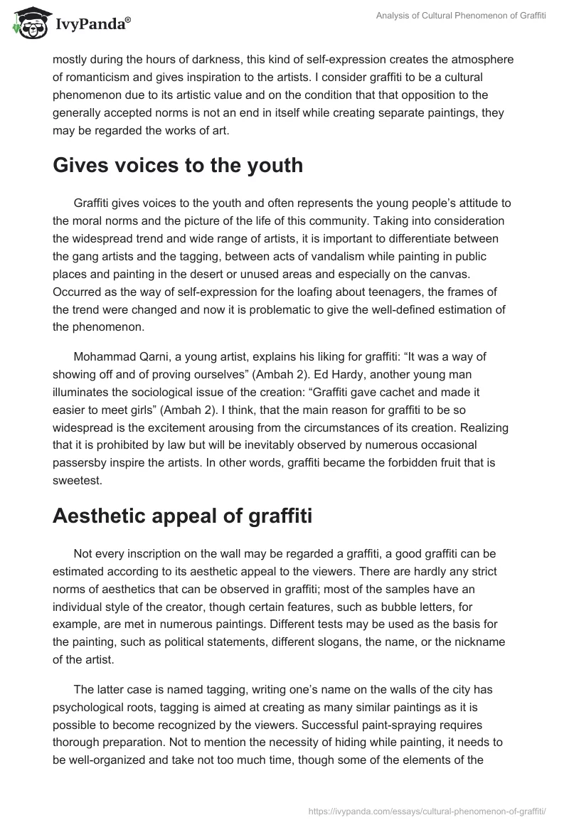 Analysis of Cultural Phenomenon of Graffiti. Page 2