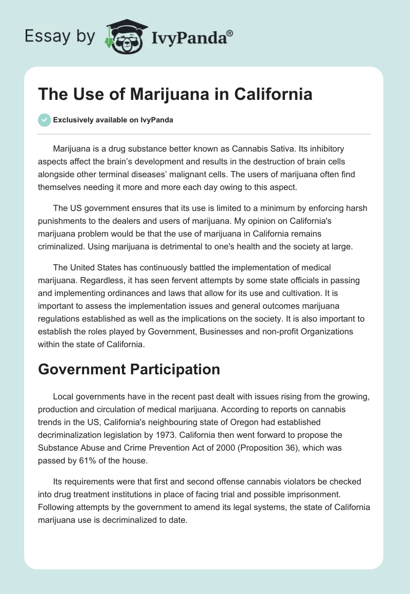 The Use of Marijuana in California. Page 1