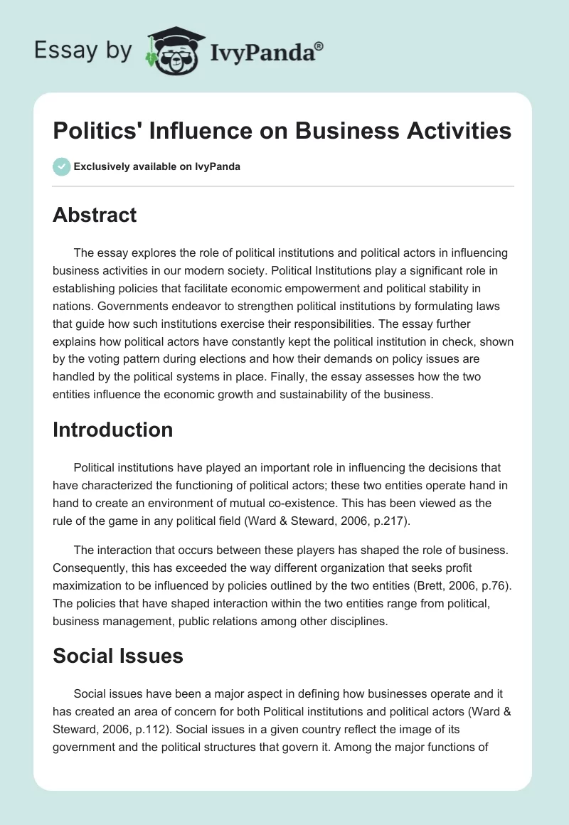 Politics' Influence on Business Activities. Page 1