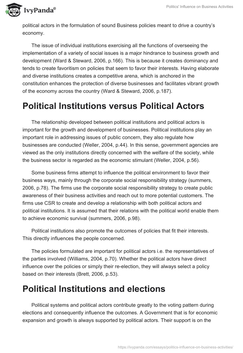 Politics' Influence on Business Activities. Page 2