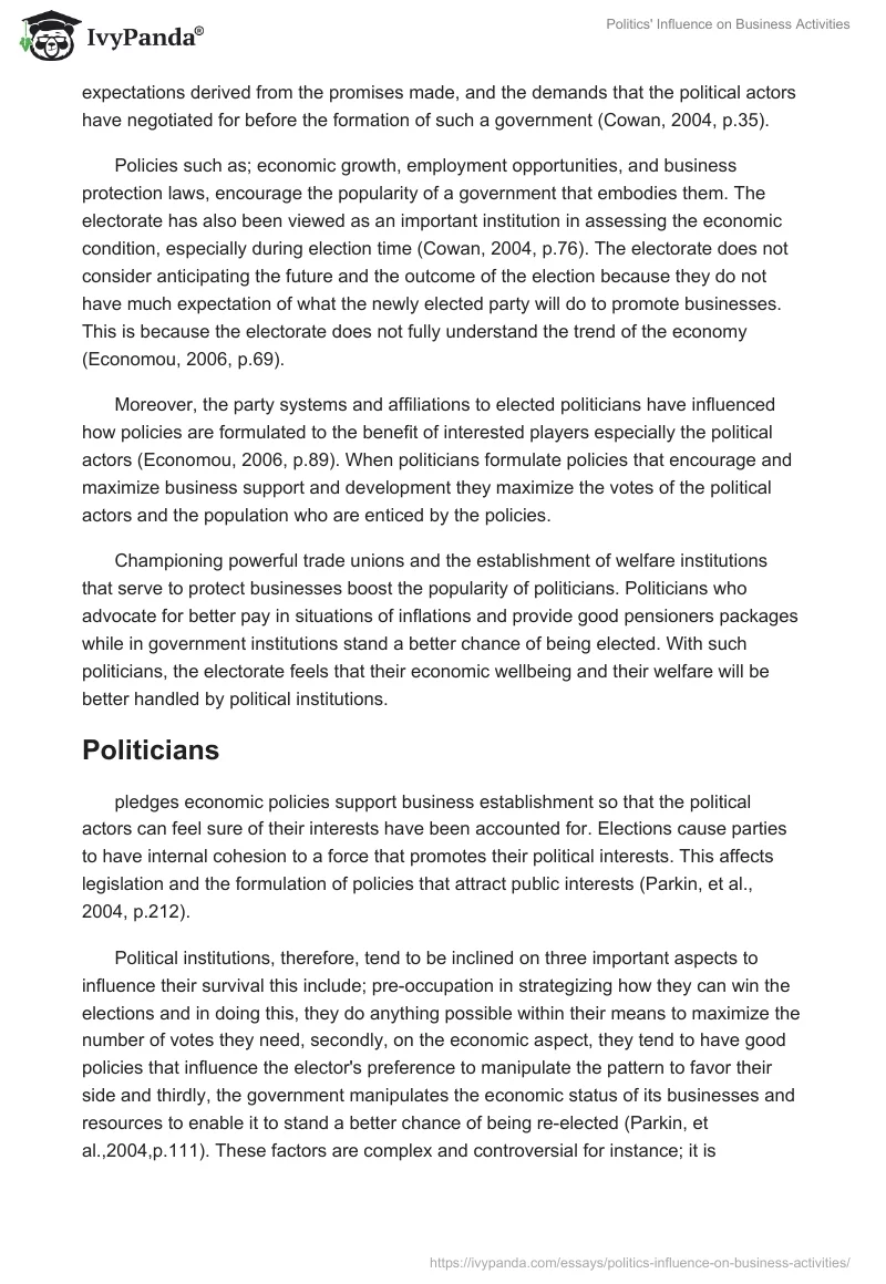 Politics' Influence on Business Activities. Page 3