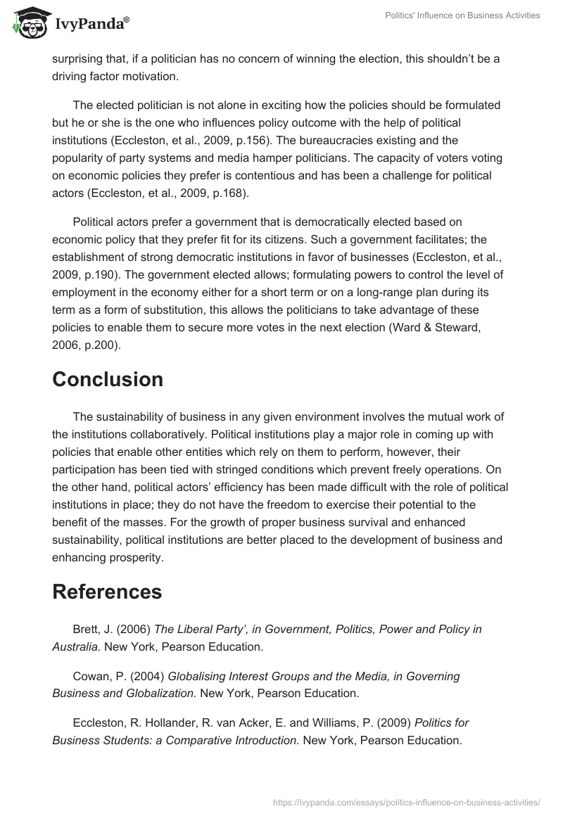 Politics' Influence on Business Activities. Page 4