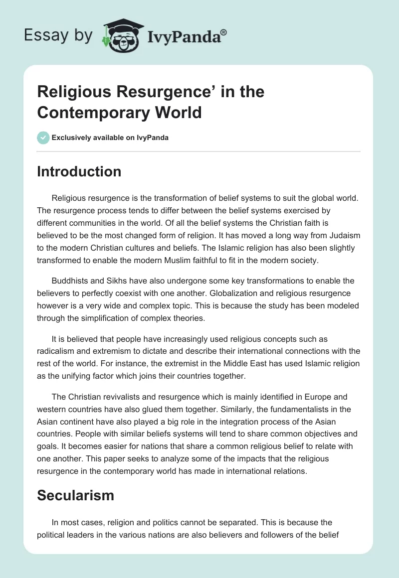 Religious Resurgence’ in the Contemporary World. Page 1