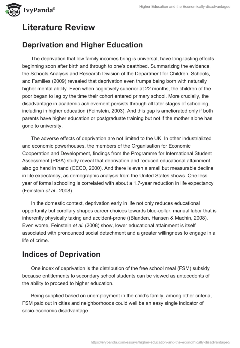 Higher Education and the Economically-disadvantaged. Page 2