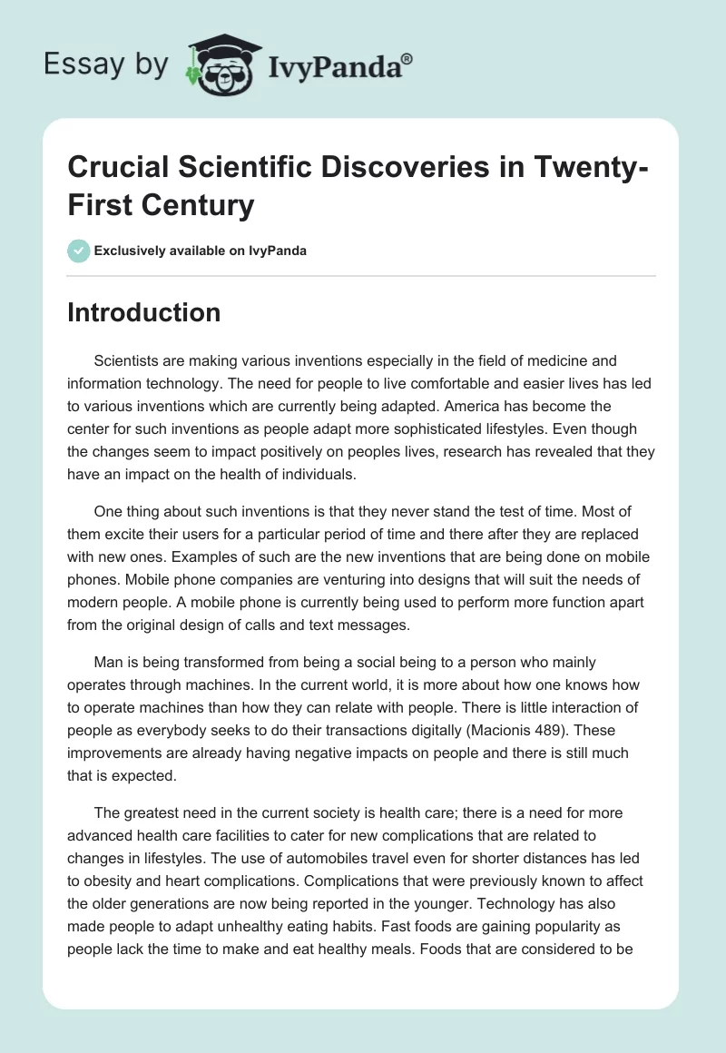 Crucial Scientific Discoveries in Twenty-First Century. Page 1
