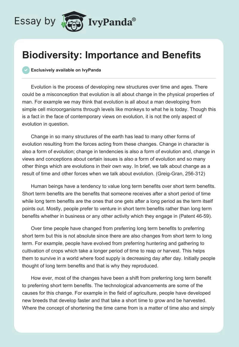 Biodiversity: Importance and Benefits. Page 1