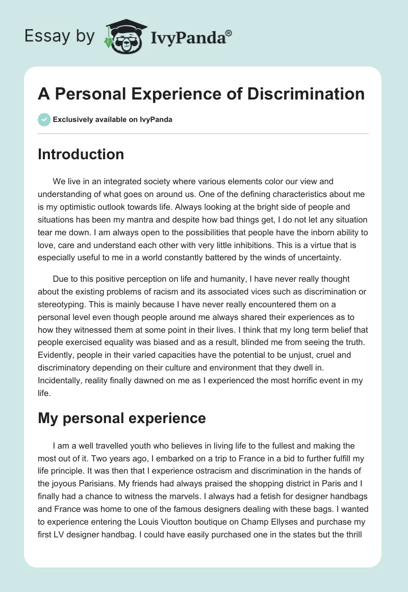 A Personal Experience of Discrimination. Page 1