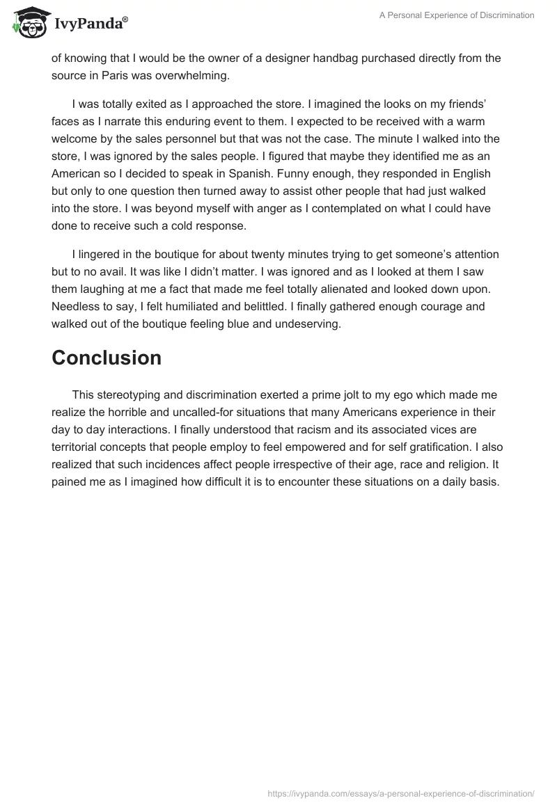 A Personal Experience of Discrimination. Page 2