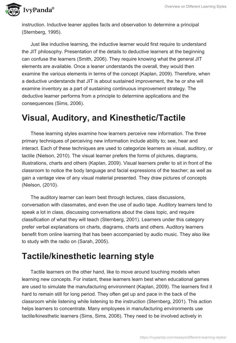 Overview on Different Learning Styles. Page 2